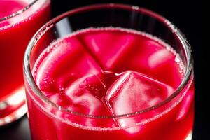 tranbär juice i en glas på en trä- tabell, selektiv fokus. friska mat begrepp. generativ ai foto