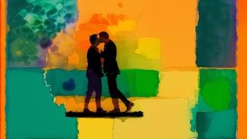 stolthet månad. ett illustration av två män kyssar. Gay par utgifterna tid tillsammans. hbtq. generativ ai foto