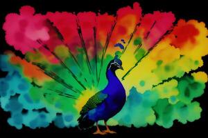 illustration av en påfågel på abstrakt vattenfärg bakgrund. vattenfärg måla. digital konst, generativ ai foto