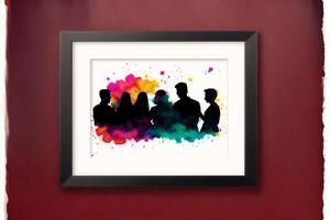 ett illustration av en familj. silhuett. vattenfärg måla. Lycklig familj utgifterna tid tillsammans.ålder mångfald. generativ ai foto