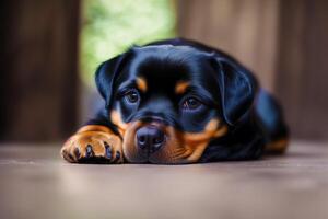 rottweiler. porträtt av en skön rottweiler hund spelar i de parkera. generativ ai foto