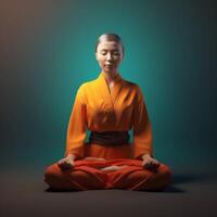 3d av en kvinna mediterar, yoga begrepp. ai generativ foto