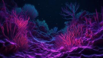 neon glöd korall rev bakgrund. ai generativ foto
