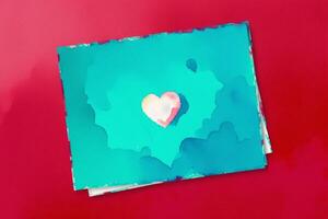 hjärtans dag vykort. vattenfärg hjärtan på de vattenfärg bakgrund. hjärtans dag. vattenfärg måla. digital konst, generativ ai foto