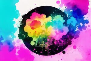 en vattenfärg målning av en träd med en regnbåge på Det. en färgrik målning av en hjärna. vattenfärg måla. digital konst, generativ ai foto