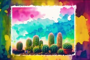 en färgrik bild av en mängd av kaktusar. en färgrik kaktus målning. vattenfärg måla. digital konst, generativ ai foto