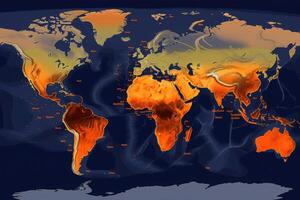 värld Karta med väder prognos Ansökan. generativ ai foto
