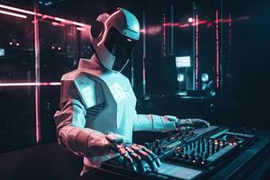 dj robot i natt klubb. generativ ai foto