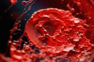 makro skott av röd blod celler i artär. generativ ai foto