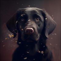 porträtt av en svart labrador retriever hund med gyllene konfetti, ai generativ bild foto