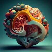 abstrakt 3d tolkning av de form av de mänsklig hjärna. medicinsk bakgrund., ai generativ bild foto