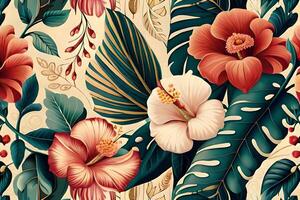 hibiskus sömlös blommig mönster generativ ai Foto
