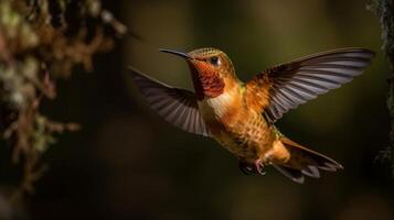 de skön endangered rufous kolibri - selasfor rufus - generativ ai. foto