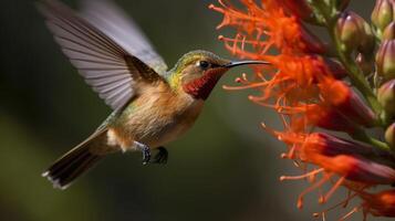 de skön endangered rufous kolibri - selasfor rufus - generativ ai. foto