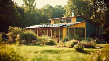 grön modern hus. illustration ai generativ foto