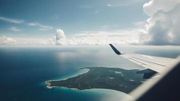 flygplan på tropisk bakgrund. illustration ai generativ foto