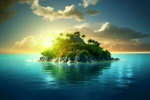 tropisk ö solnedgång hav. generera ai foto