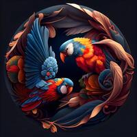 färgrik papegojor i de form av en planet. illustration., ai generativ bild foto