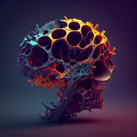 mänsklig hjärna tillverkad av färgrik element. 3d tolkning. 3d illustration., ai generativ bild foto