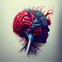 mänsklig hjärna anatomi. 3d tolkning. 3d illustration., ai generativ bild foto