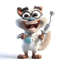 tecknad serie karaktär av en räv läkare med en stetoskop och en spruta, ai generativ bild foto