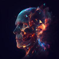 mänsklig skalle i abstrakt stil. 3d illustration. dator genererad., ai generativ bild foto