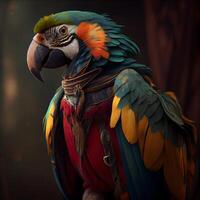 skön ara papegoja på mörk bakgrund, 3d framställa, ai generativ bild foto