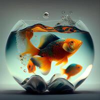 guldfisk i en fiskskål med vatten droppar. 3d tolkning, ai generativ bild foto