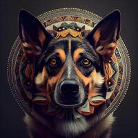 porträtt av en skön tysk herde hund med indisk prydnad., ai generativ bild foto