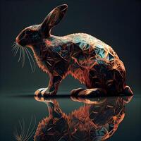 kanin på en svart bakgrund med reflexion. 3d illustration., ai generativ bild foto