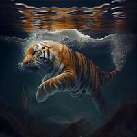 tiger i de vatten. 3d illustration. konceptuell bild., ai generativ bild foto