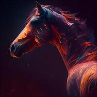 digital målning av en häst med brand effekt på en svart bakgrund., ai generativ bild foto
