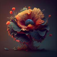 3d illustration av ett abstrakt blomma i de form av en planet, ai generativ bild foto