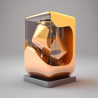 3d framställa av glas låda med guld och koppar ljusstake., ai generativ bild foto