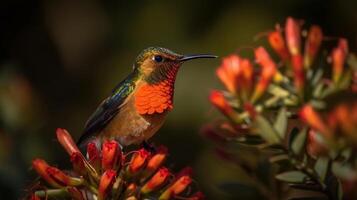 de skön endangered rufous kolibri - selasfor rufus - generativ ai. foto