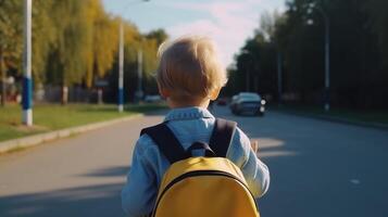 pojke gå till skola. illustration ai generativ foto