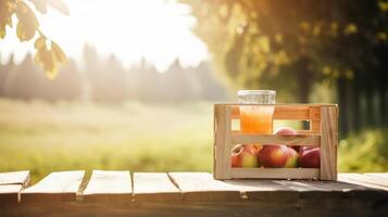äpple juice i trädgård. illustration ai generativ foto