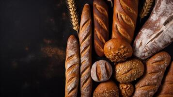 uppsättning av färsk bröd. illustration ai generativ foto