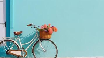 cykel med blommor. illustration ai generativ foto