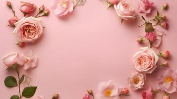 rosa blommig ram bakgrund. illustration ai generativ foto