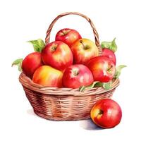 vattenfärg äpplen i korg. illustration ai generativ foto