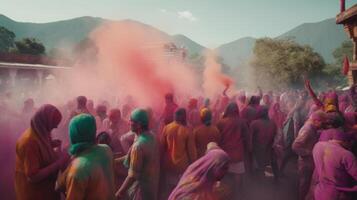 holi Semester i Indien. illustration ai generativ foto