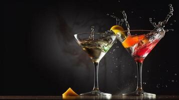 närbild av stänk Martini cocktails illustration ai generativ foto