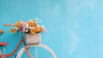 cykel med blommor. illustration ai generativ foto