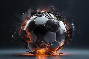 fotboll boll på brand. 3d illustration. 3d cg. hög upplösning. generativ ai foto