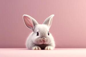 söt liten kanin på rosa bakgrund, semester begrepp. generativ ai foto