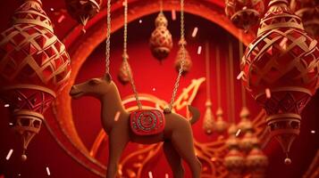 eid al Adha bakgrund med kamel 3d generativ ai foto