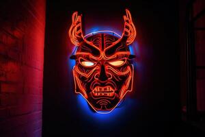 neon traditionell japansk demon mask. genererad ai. foto