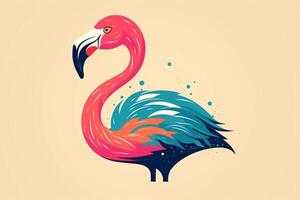 rosa flamingo fågel logotyp ikon design vektor illustration. ai genererad foto