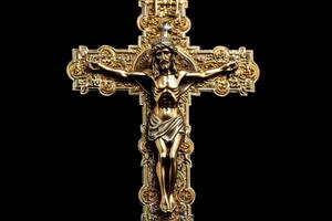 gyllene korsa av Jesus christ korsfäst. religion och kristendomen begrepp. ai genererad foto